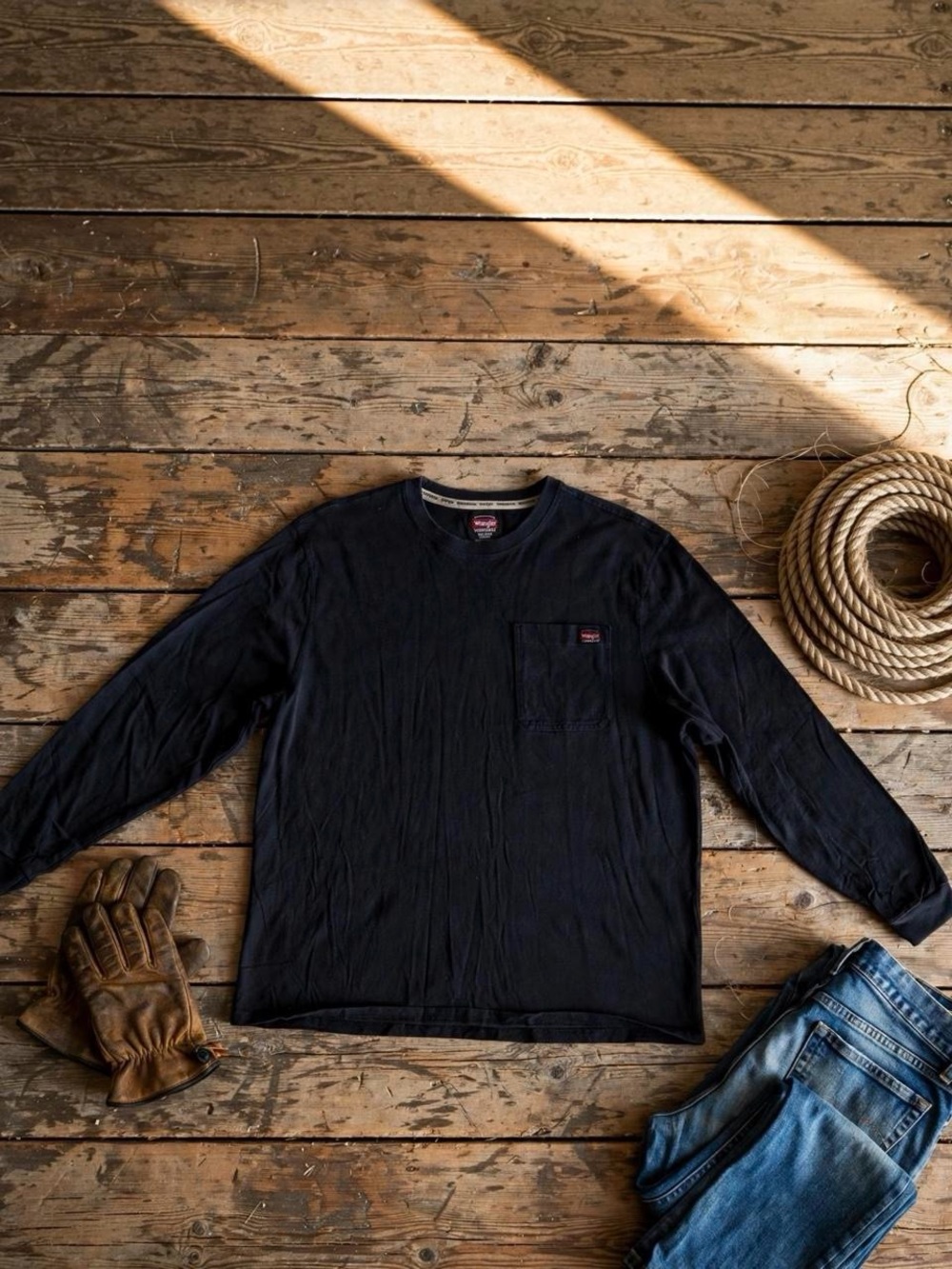 Wrangler Workwear Long Sleeve Pocket Tee Black 2XL